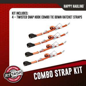 RYTASH® Combo Axle Tie Down Ratchet Straps - Twisted Snap Hooks - 4 Pack