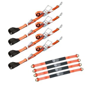 RYTASH Complete Axle Strap Tie Down Kit with Combo Twisted Snap Hook Ratchet Straps - Includes (4) 36 Inch Axle Straps and (4) 114 Inch Combo Ratchet Straps