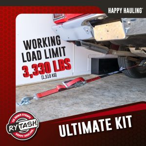RYTASH Ultimate Axle Strap Tie Down Kit with Twisted Snap Hook Ratchet Straps - Includes (4) 24 Inch Axle Straps, (4) 36 Inch Axle Straps and (4) 114 Inch Snap Hook Ratchet Straps