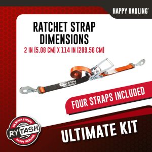 RYTASH Ultimate Axle Strap Tie Down Kit with Twisted Snap Hook Ratchet Straps - Includes (4) 24 Inch Axle Straps, (4) 36 Inch Axle Straps and (4) 114 Inch Snap Hook Ratchet Straps
