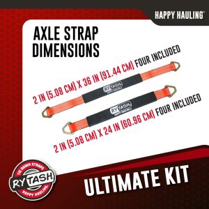 RYTASH Ultimate Axle Strap Tie Down Kit with Twisted Snap Hook Ratchet Straps - Includes (4) 24 Inch Axle Straps, (4) 36 Inch Axle Straps and (4) 114 Inch Snap Hook Ratchet Straps