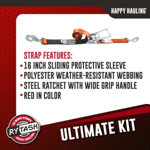 RYTASH Ultimate Axle Strap Tie Down Kit with Twisted Snap Hook Ratchet Straps - Includes (4) 24 Inch Axle Straps, (4) 36 Inch Axle Straps and (4) 114 Inch Snap Hook Ratchet Straps